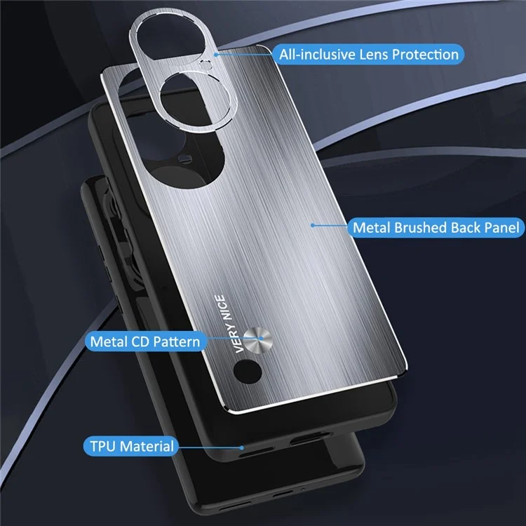 Anti-fall Phone Case For Huawei P50 Pro 4G, Brushed Aluminium Alloy Back + TPU Frame Scratch-resistant Protective Cover - Blue