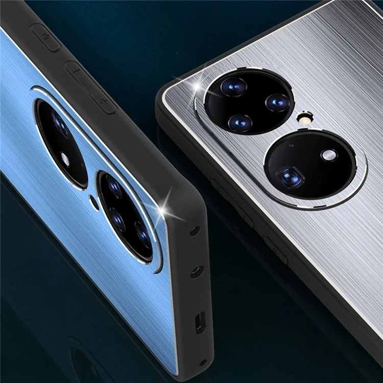 Anti-fall Phone Case For Huawei P50 Pro 4G, Brushed Aluminium Alloy Back + TPU Frame Scratch-resistant Protective Cover - Blue