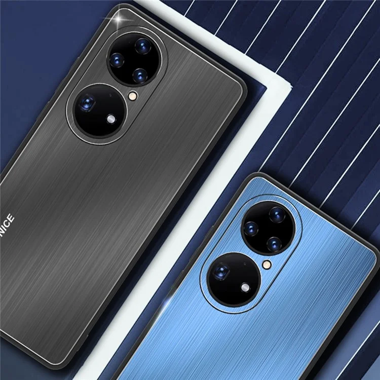 Anti-fall-telefonkoffer Für Huawei P50 Pro 4G, Gebürstete Aluminiumlegierung Zurück - Silber-