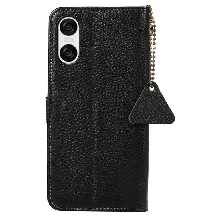 Для Sony Xperia 10 VI RFID Blocking Case Genuine Cow Leather Litchi Texture Phone Cover - Black