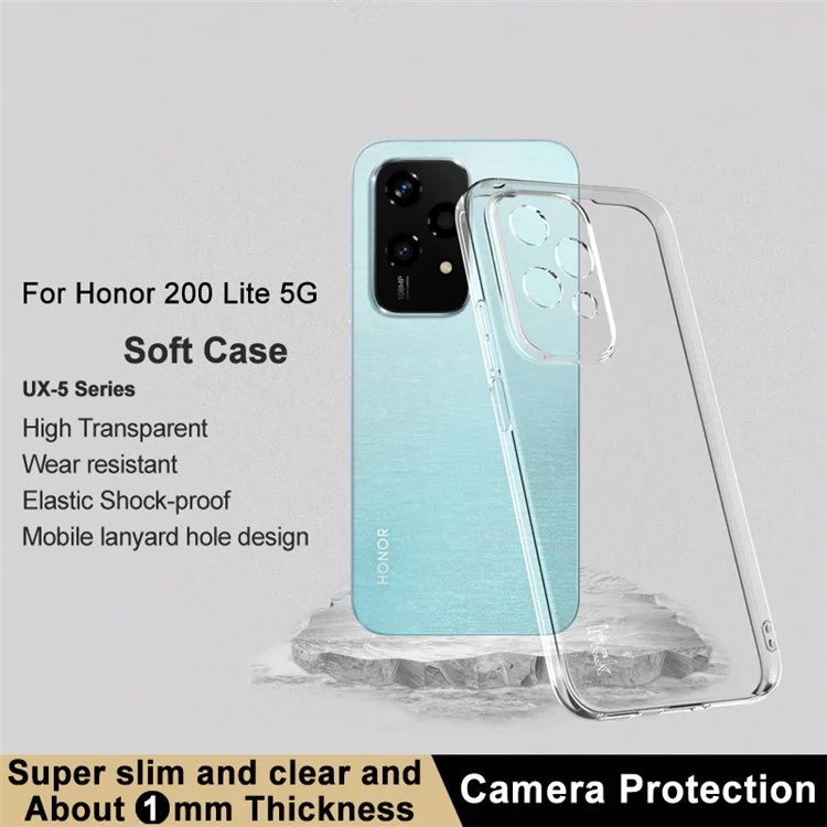 IMAK UX-5 Series pour étui de téléphone Honor 200 Lite, transparent, en TPU souple