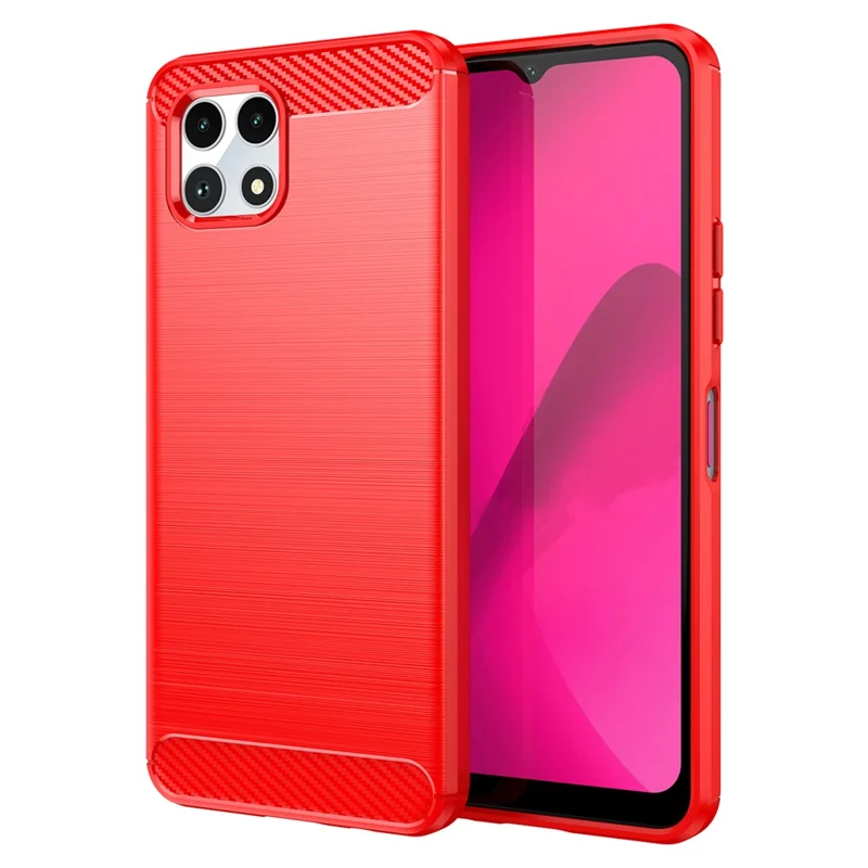 For T-Mobile REVVL 7 Case Carbon Fiber Texture Soft TPU Mobile Phone Cover - Red