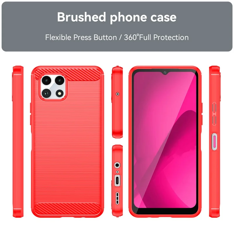 For T-Mobile REVVL 7 Case Carbon Fiber Texture Soft TPU Mobile Phone Cover - Red