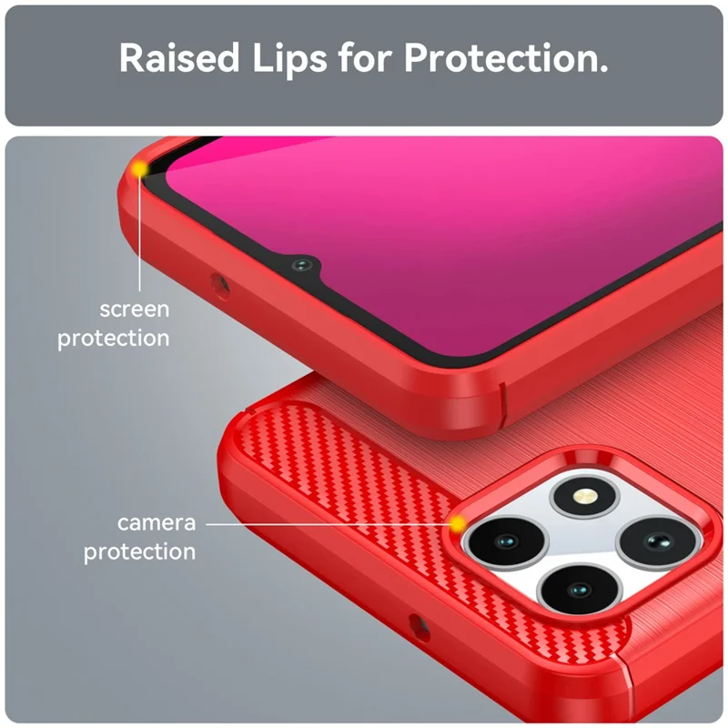 For T-Mobile REVVL 7 Case Carbon Fiber Texture Soft TPU Mobile Phone Cover - Red