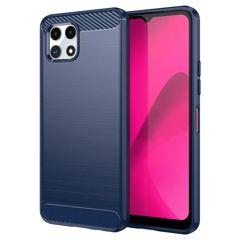 For T-Mobile REVVL 7 Case Carbon Fiber Texture Soft TPU Mobile Phone Cover - Blue