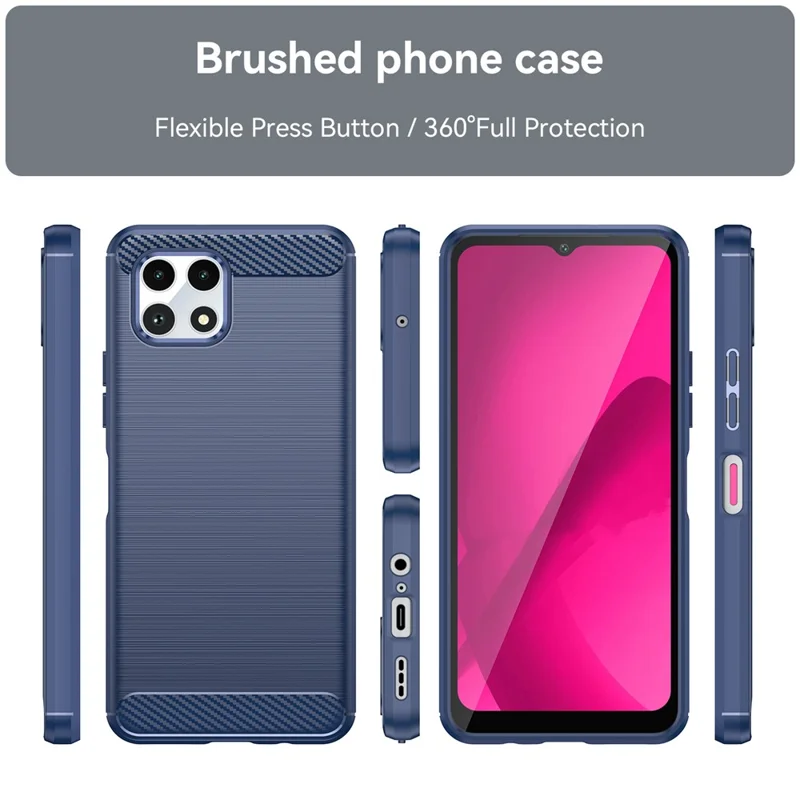 For T-Mobile REVVL 7 Case Carbon Fiber Texture Soft TPU Mobile Phone Cover - Blue