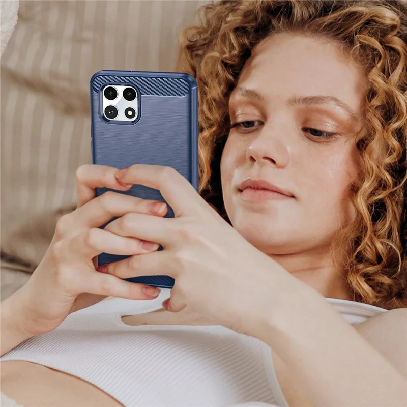 For T-Mobile REVVL 7 Case Carbon Fiber Texture Soft TPU Mobile Phone Cover - Blue