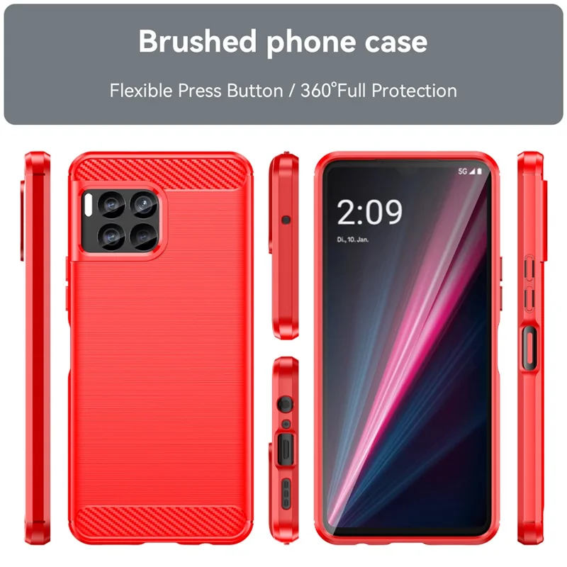 For T-Mobile REVVL 7 Pro Case TPU Brushed Carbon Fiber Protective Cover - Red