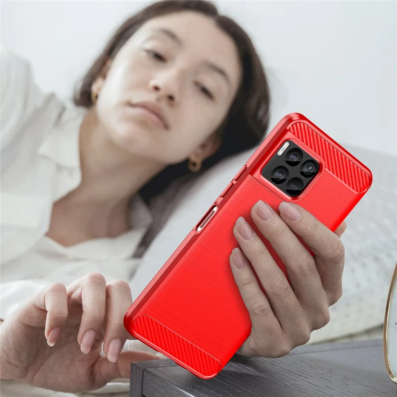 For T-Mobile REVVL 7 Pro Case TPU Brushed Carbon Fiber Protective Cover - Red