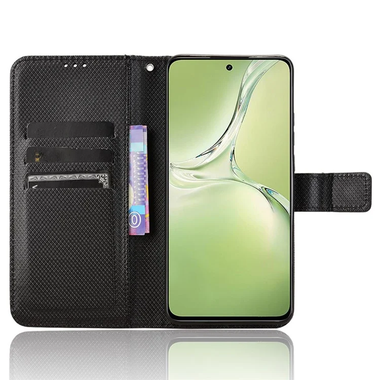 For OnePlus Nord CE4 Lite 5G / Oppo K12x 5G (China) Case Diamond Texture Leather Phone Cover - Black