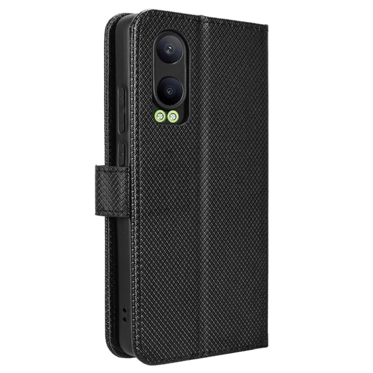 For OnePlus Nord CE4 Lite 5G / Oppo K12x 5G (China) Case Diamond Texture Leather Phone Cover - Black