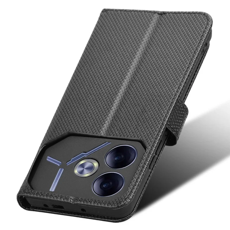 For TECNO Pova 6 4G Protective Case Diamond Texture Leather Phone Cover with Wallet - Black