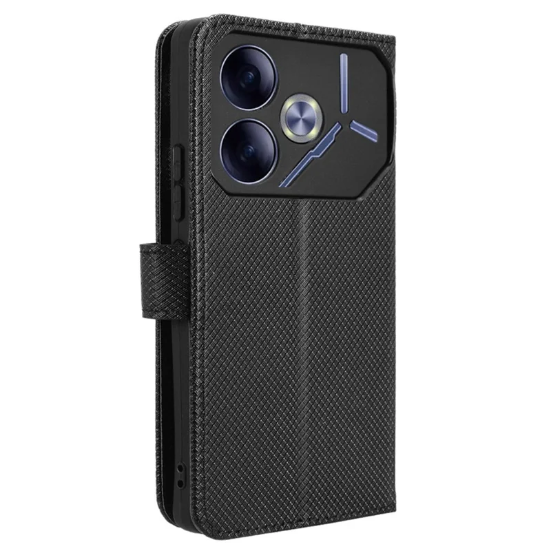 For TECNO Pova 6 4G Protective Case Diamond Texture Leather Phone Cover with Wallet - Black
