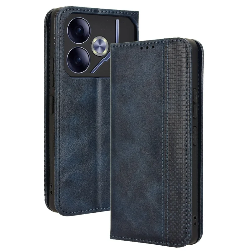 For TECNO Pova 6 4G Case Leather Magnetic Closure Phone Cover TPU Shockproof Inner Shell - Blue