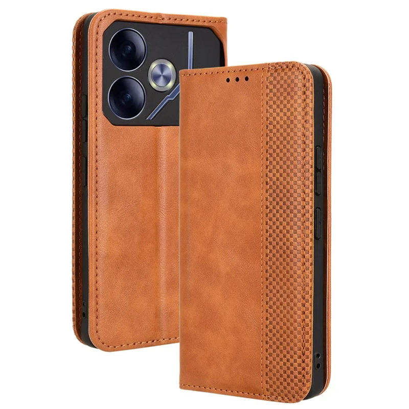 For TECNO Pova 6 4G Case Leather Magnetic Closure Phone Cover TPU Shockproof Inner Shell - Brown