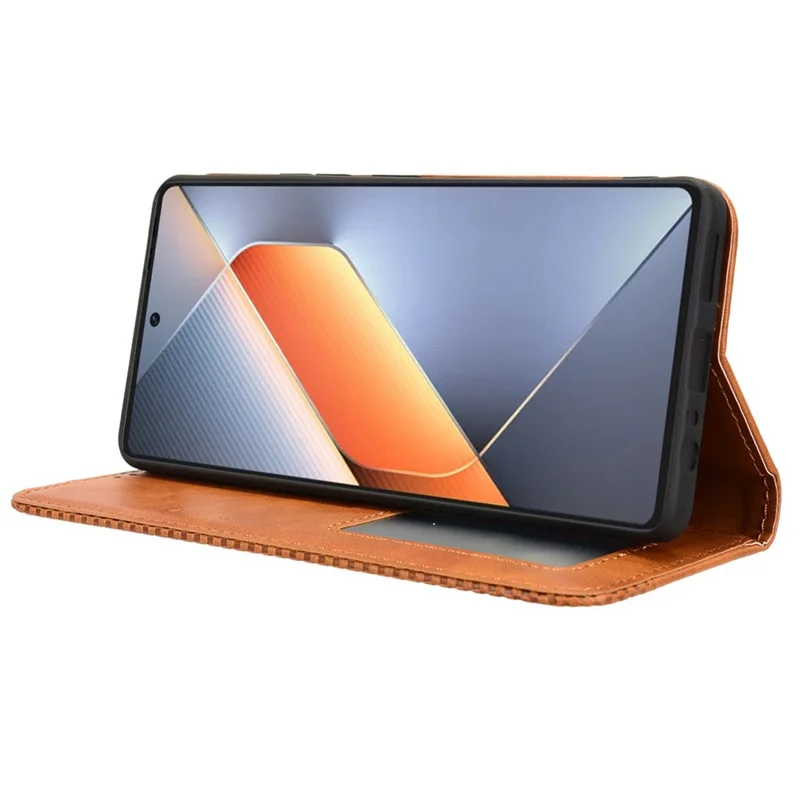 For TECNO Pova 6 4G Case Leather Magnetic Closure Phone Cover TPU Shockproof Inner Shell - Brown