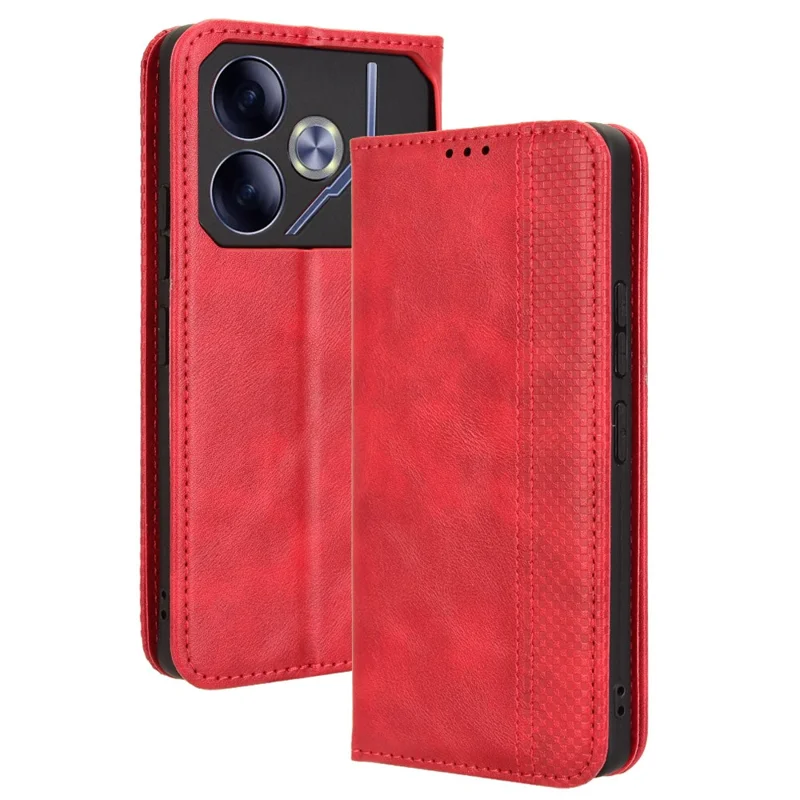 Para TECNO Pova 6 4G Case Leather Magnetic Closure Phone Cover TPU Shockproof Inner Shell - Vermelho