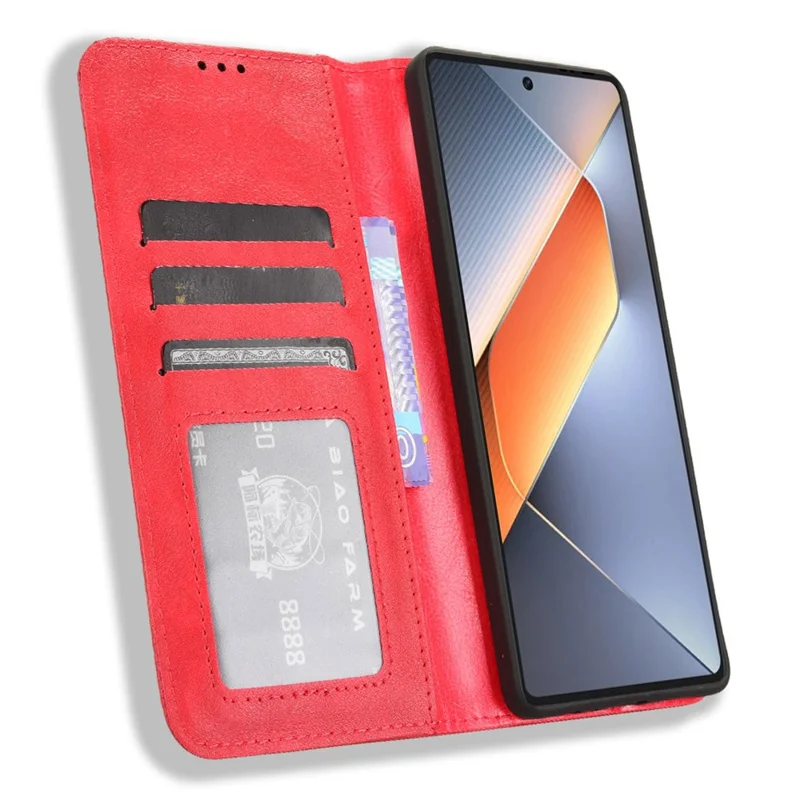 Para TECNO Pova 6 4G Case Leather Magnetic Closure Phone Cover TPU Shockproof Inner Shell - Vermelho