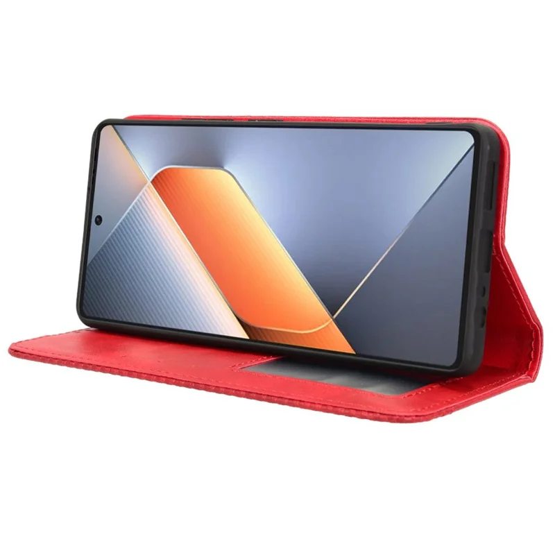 Para TECNO Pova 6 4G Case Leather Magnetic Closure Phone Cover TPU Shockproof Inner Shell - Vermelho