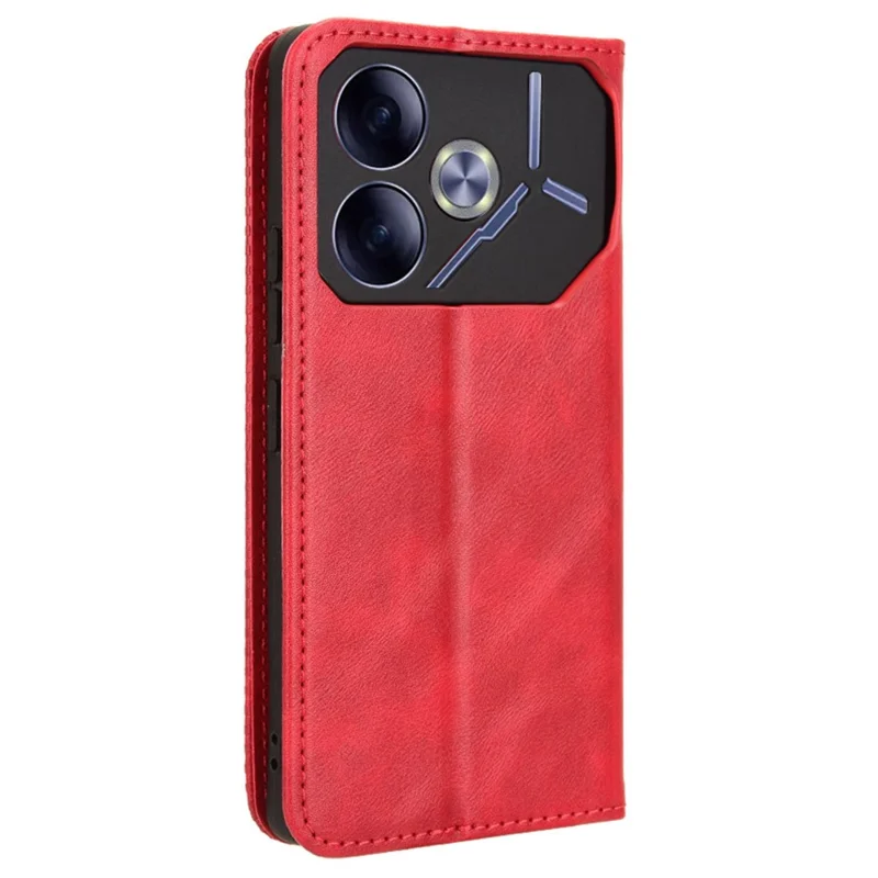 Para TECNO Pova 6 4G Case Leather Magnetic Closure Phone Cover TPU Shockproof Inner Shell - Vermelho