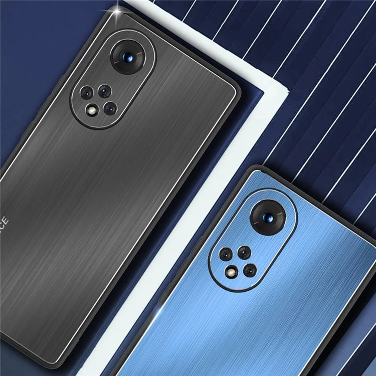 TPU + Étui de Téléphone en Alliage en Aluminium Pour Honor 50 Pro, Couverture de Téléphone Mobile Anti-automne Surface Brossée - Bleu