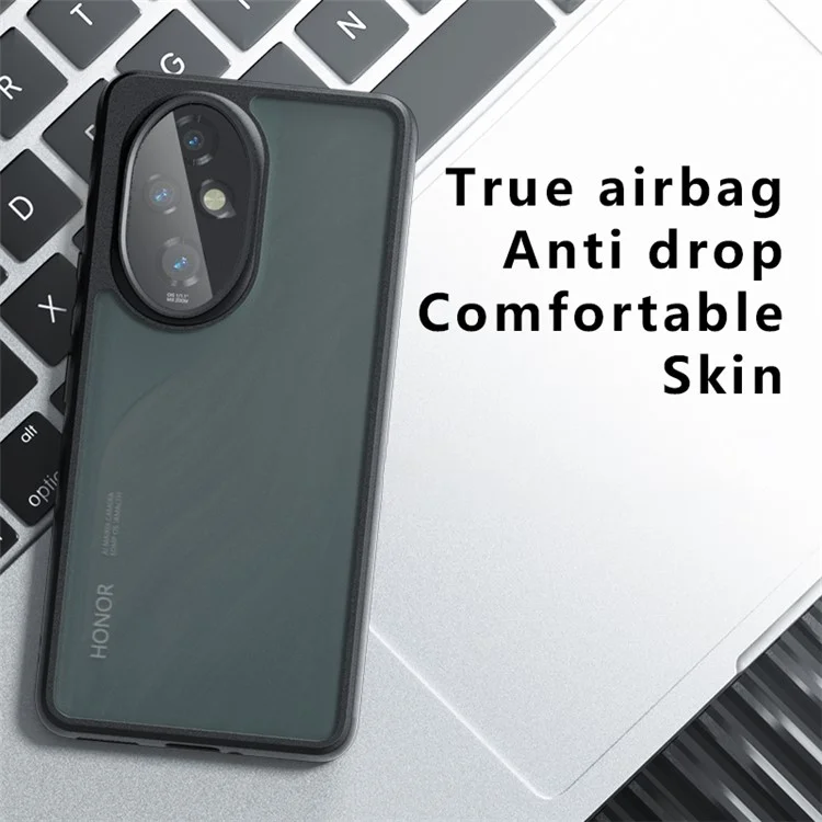 For Honor 200 Pro 5G Case Matte Skin-Touch TPU+PC Phone Cover, Transparent Black