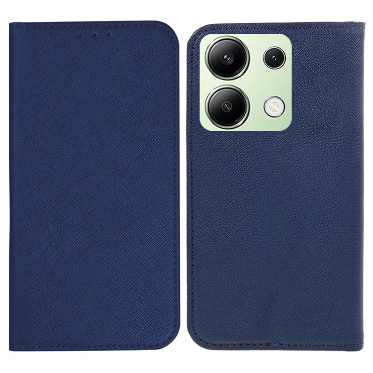 For Xiaomi Redmi Note 13 4G Wallet Case Cross Texture Leather Flip Phone Cover - Dark Blue