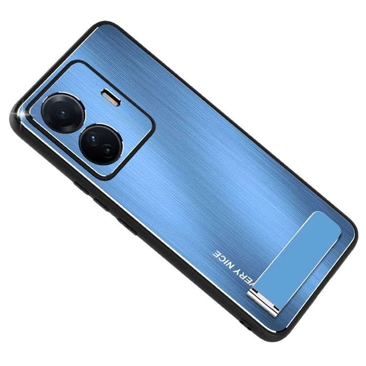 Para Vivo S15e 5G Case de Kickstand TPU Aleación de Aluminio Aluminus Atriba Del Teléfono Probajo de Cloquete - Azul