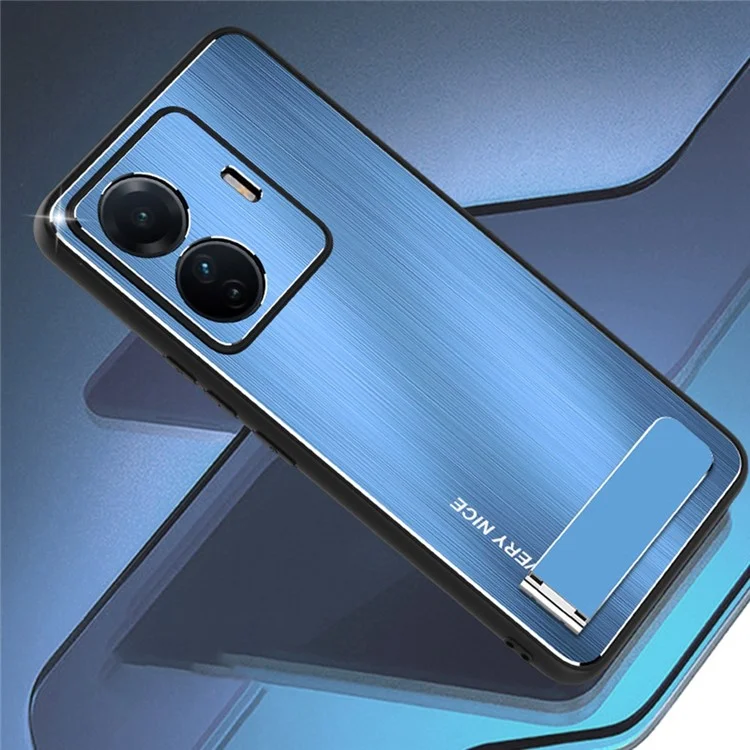Para Vivo S15e 5G Case de Kickstand TPU Aleación de Aluminio Aluminus Atriba Del Teléfono Probajo de Cloquete - Azul