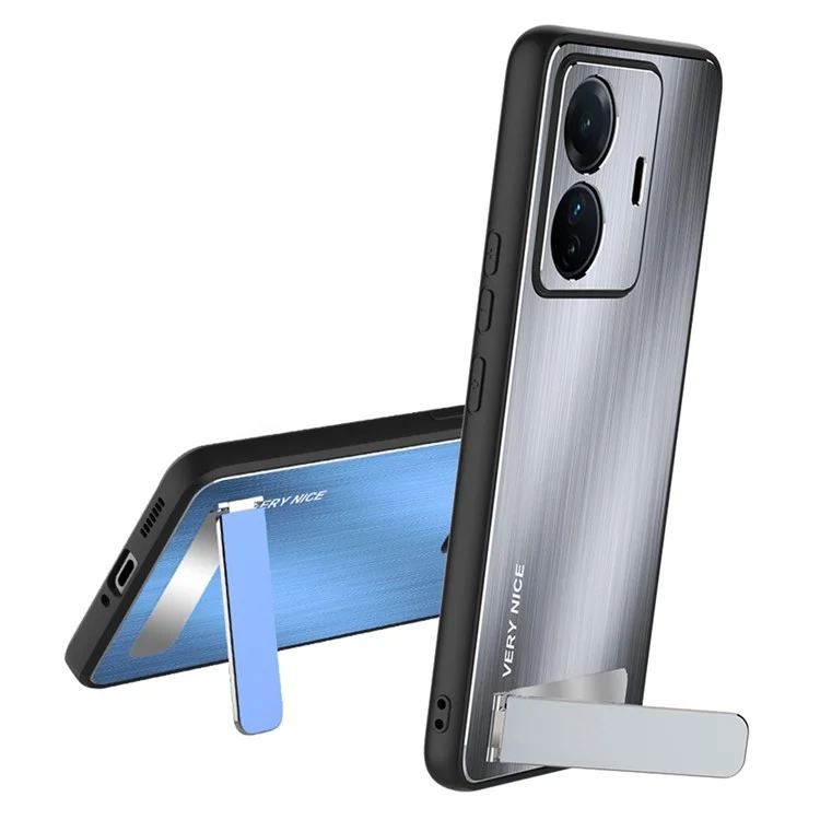 Para Vivo S15e 5G Case de Kickstand TPU Aleación de Aluminio Aluminus Atriba Del Teléfono Probajo de Cloquete - Azul