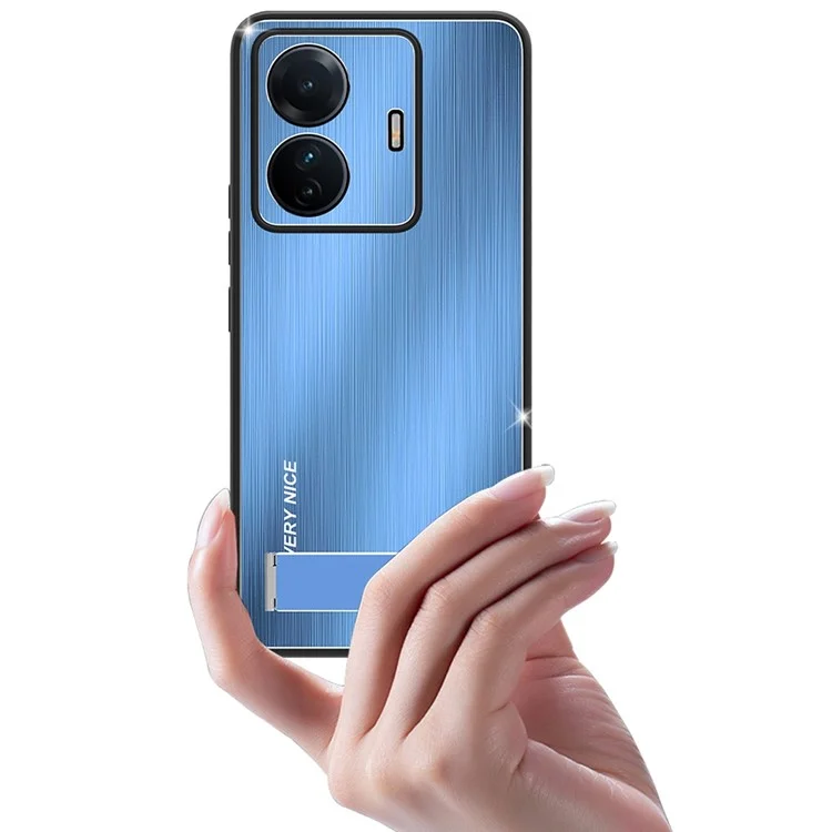 Para Vivo S15e 5G Case de Kickstand TPU Aleación de Aluminio Aluminus Atriba Del Teléfono Probajo de Cloquete - Azul