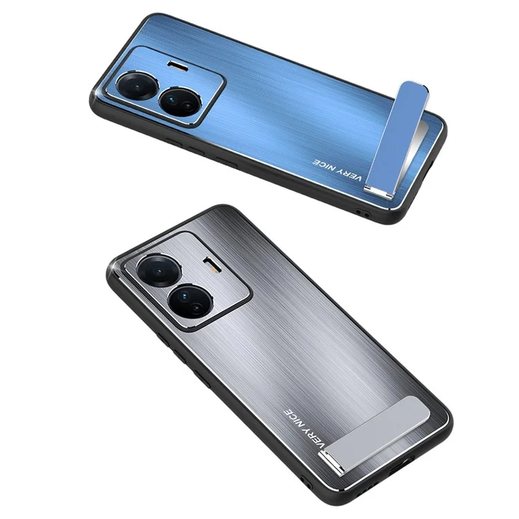 Para Vivo S15e 5G Case de Kickstand TPU Aleación de Aluminio Aluminus Atriba Del Teléfono Probajo de Cloquete - Azul