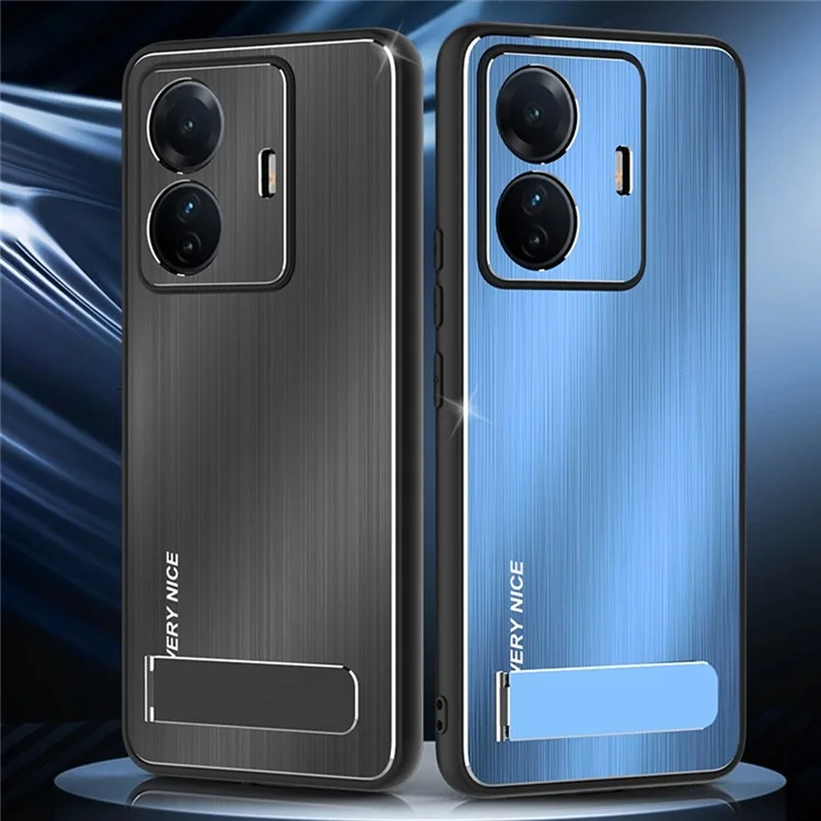 Para Vivo S15e 5G Case de Kickstand TPU Aleación de Aluminio Aluminus Atriba Del Teléfono Probajo de Cloquete - Azul