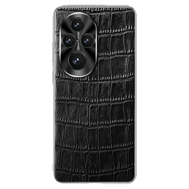 Capa For Honor 200 Pro 5G Case Crocodile Texture Genuine Cow Leather+TPU - Preta