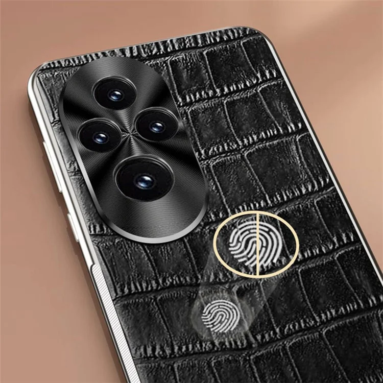 Capa For Honor 200 Pro 5G Case Crocodile Texture Genuine Cow Leather+TPU - Preta