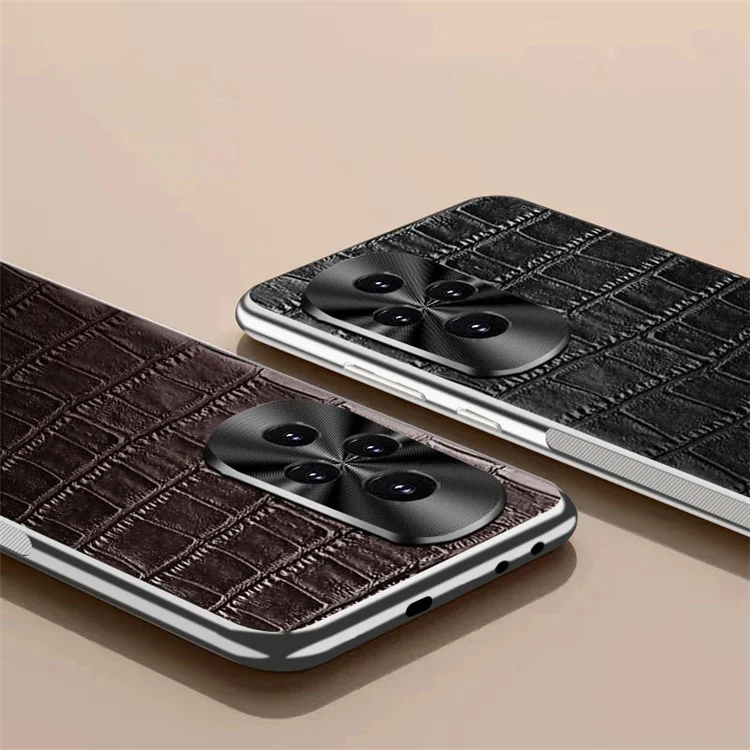 Capa For Honor 200 Pro 5G Case Crocodile Texture Genuine Cow Leather+TPU - Preta