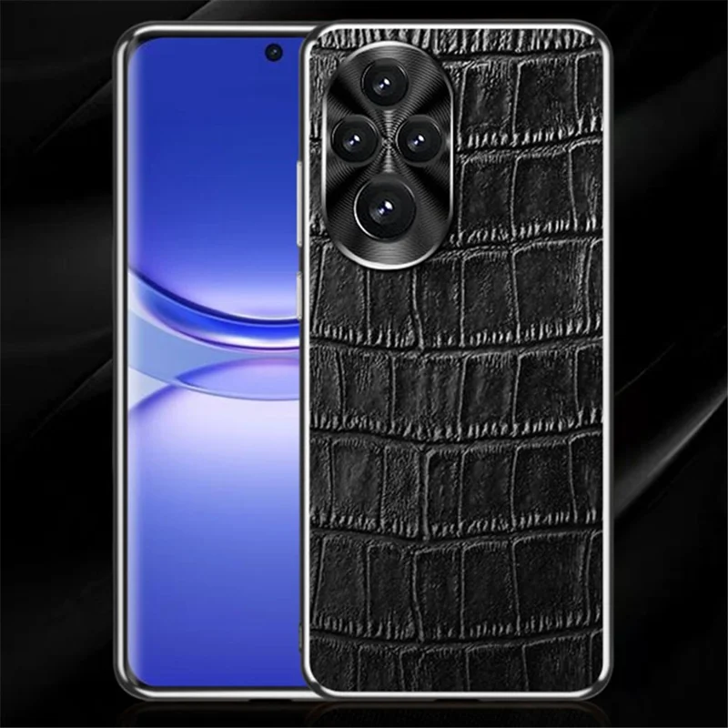 For Honor 200 Pro 5G Case Crocodile Texture Genuine Cow Leather+TPU Phone Cover - Red