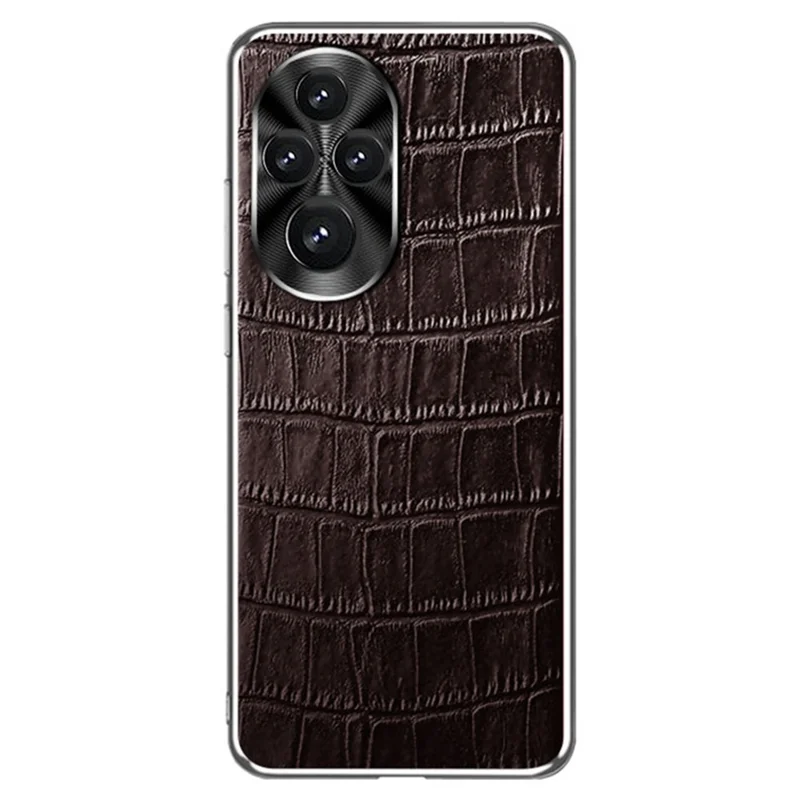 For Honor 200 5G Case Crocodile Texture Genuine Cow Leather+TPU Phone Cover - Coffee