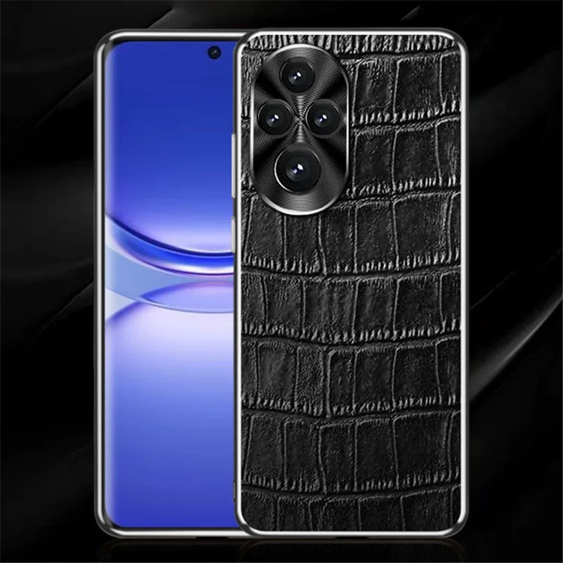 For Honor 200 5G Case Crocodile Texture Genuine Cow Leather+TPU Phone Cover - Coffee