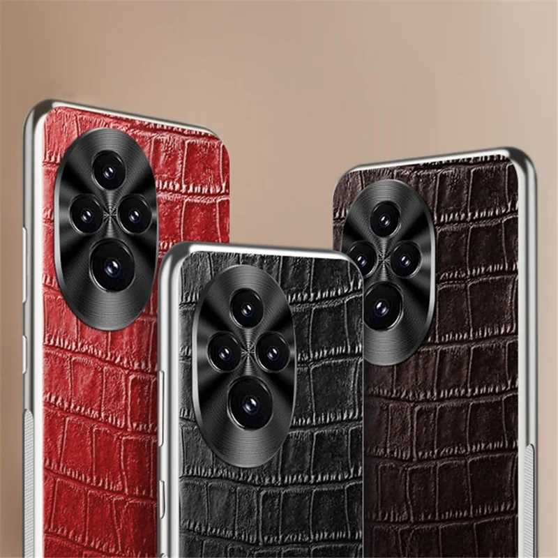 For Honor 200 5G Case Crocodile Texture Genuine Cow Leather+TPU Phone Cover - Coffee