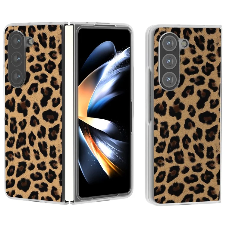 Para Samsung Galaxy Z Fold6 5G Funda de Cuero+PC Antideslizante Funda de Teléfono Estampado de Leopardo - Oro Champán