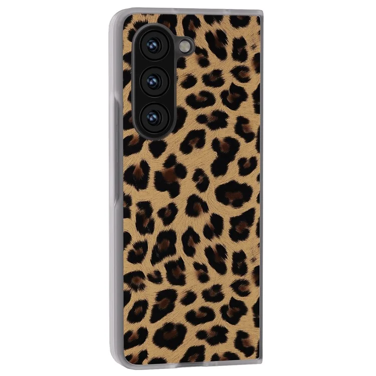 Para Samsung Galaxy Z Fold6 5G Funda de Cuero+PC Antideslizante Funda de Teléfono Estampado de Leopardo - Oro Champán
