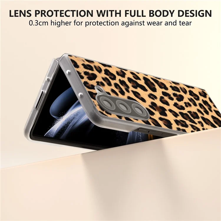 Para Samsung Galaxy Z Fold6 5G Funda de Cuero+PC Antideslizante Funda de Teléfono Estampado de Leopardo - Oro Champán