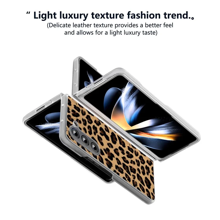 Para Samsung Galaxy Z Fold6 5G Funda de Cuero+PC Antideslizante Funda de Teléfono Estampado de Leopardo - Oro Champán