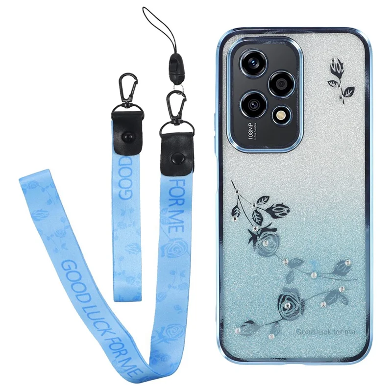 KADEM For Honor 200 Lite Case Glitter Gradient TPU Phone Cover with Lanyard - Blue