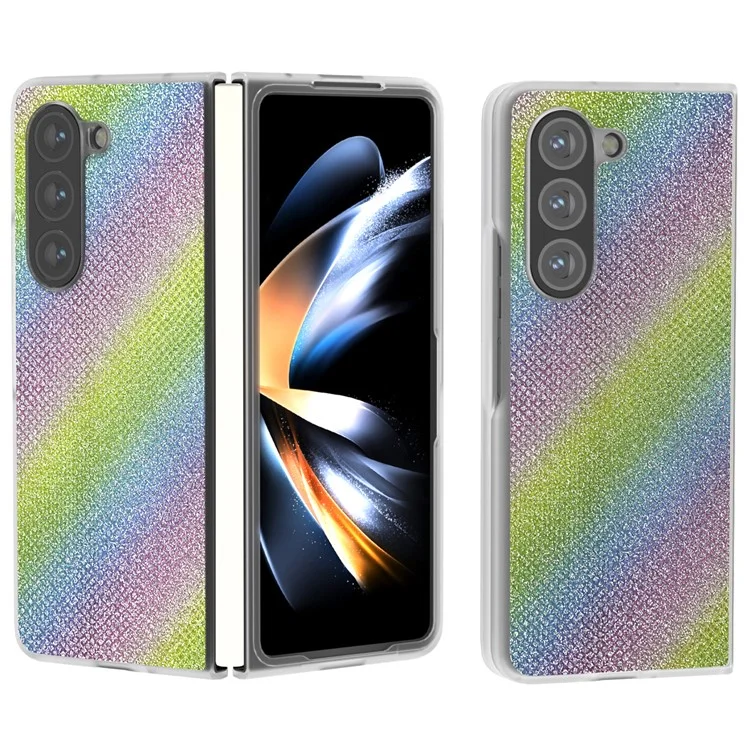 Para Samsung Galaxy Z Fold6 5G Capa Case Leather+PC Phone Cover Rhinestone Texture - Multi-Color