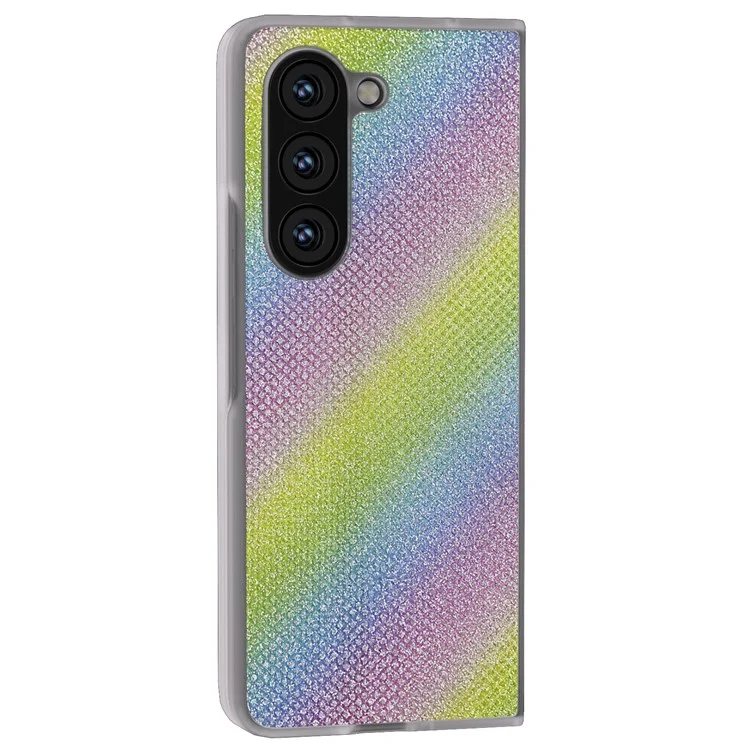 Para Samsung Galaxy Z Fold6 5G Capa Case Leather+PC Phone Cover Rhinestone Texture - Multi-Color