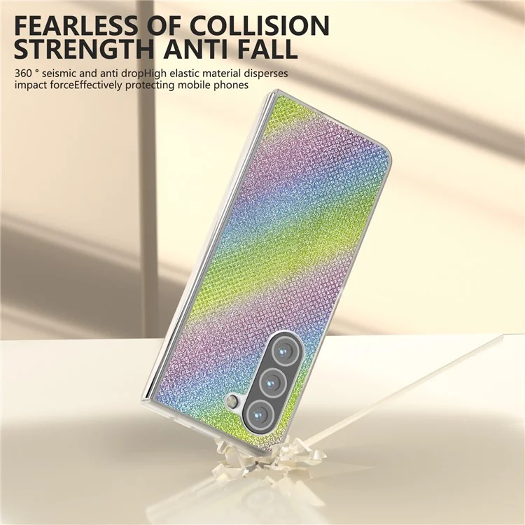 Para Samsung Galaxy Z Fold6 5G Capa Case Leather+PC Phone Cover Rhinestone Texture - Multi-Color
