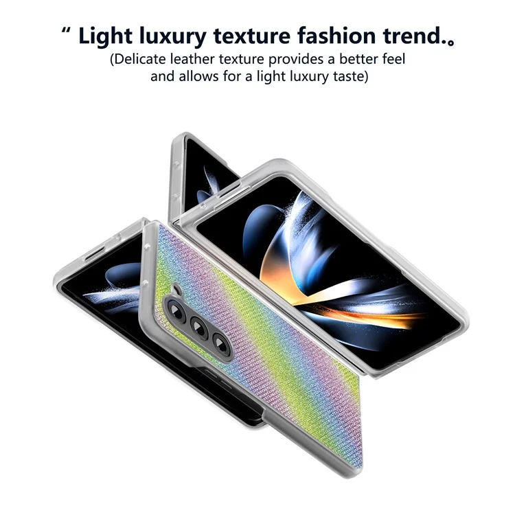 Para Samsung Galaxy Z Fold6 5G Capa Case Leather+PC Phone Cover Rhinestone Texture - Multi-Color