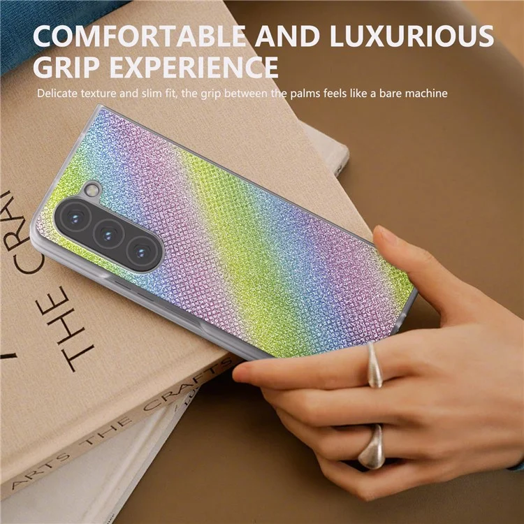 Para Samsung Galaxy Z Fold6 5G Capa Case Leather+PC Phone Cover Rhinestone Texture - Multi-Color